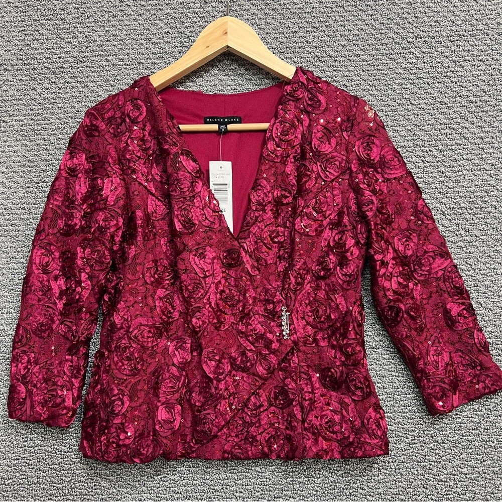 Helene Blake women’s red lace sequin wrap top size S NWT